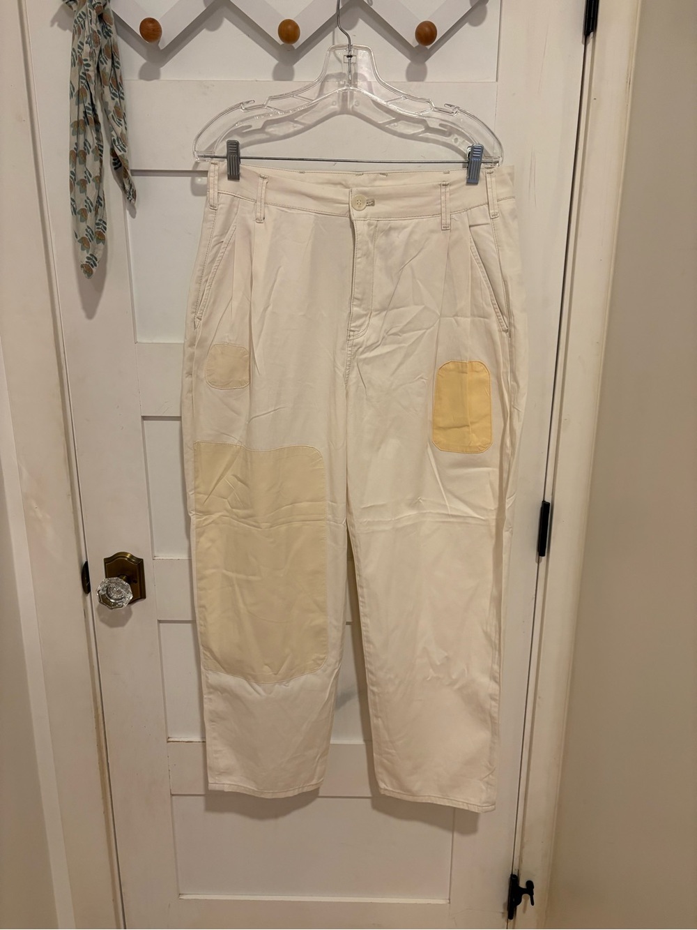 Women's Cream Straight-Leg Pants with Pale Patchwork